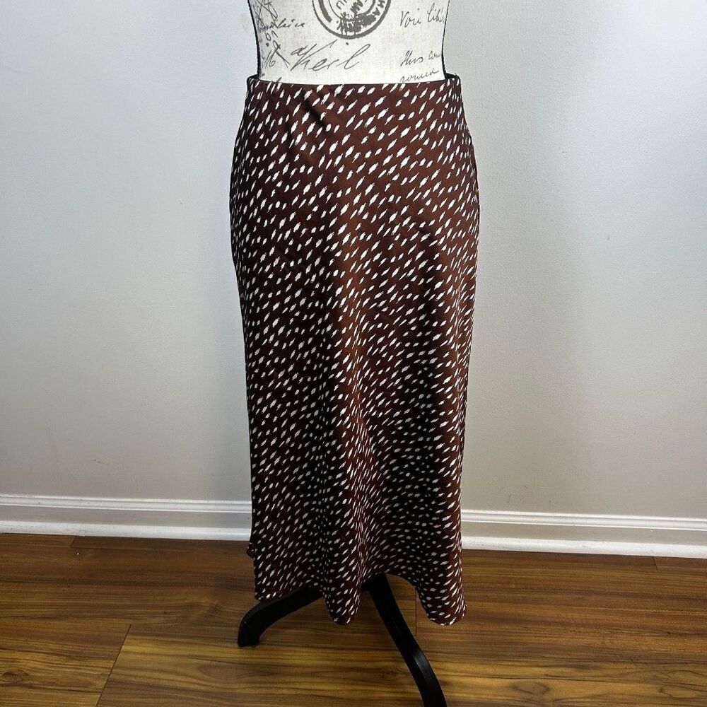 Blue Rain Francesca's Brown White Printed Midi Skirt Womens Size Small Elastic